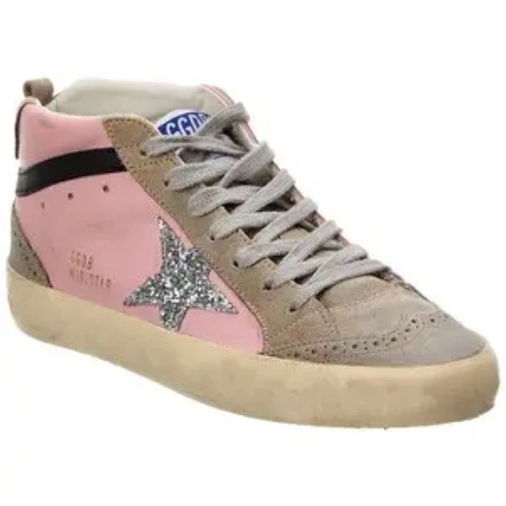 Golden Goose Pink Silver Glitter Mid Star Leather & Suede Sneakers - Picture 3 of 10